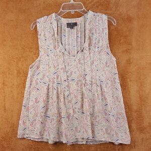 FENN WRIGHT MANSON Womens Top Small Tan Paisley Pullover Sleeveless Tank Blouse